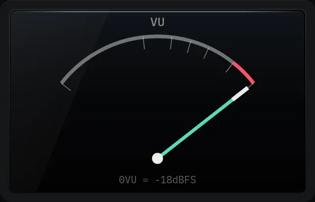 The VU module, a needle meter on a scale that turns red above 0 VU