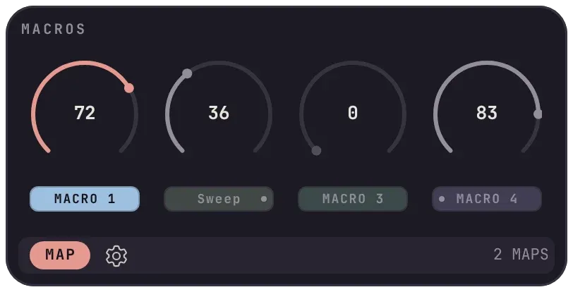 Four macro knobs for a track, one of them named Sweep